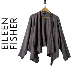 ❌Eileen Fisher 2X Linen Open Draped Cardigan Jacket, gray stretch Lagenlook